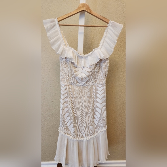 Strapless White Ruffled Lace Mini Dress - Picture 2 of 9